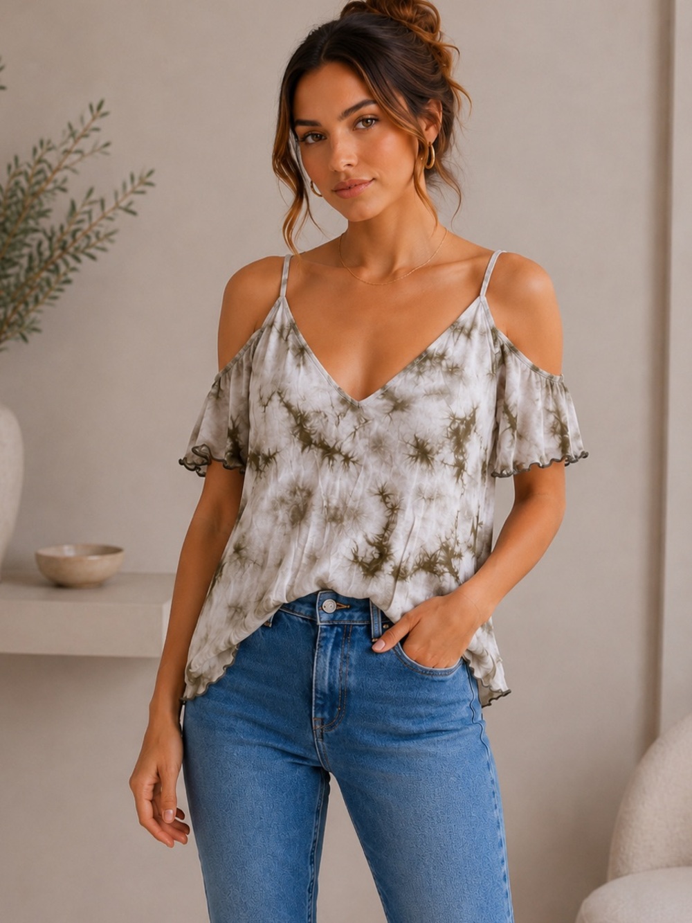 American Eagle Soft & Sexy Cold Shoulder Tee Tie Dye Small